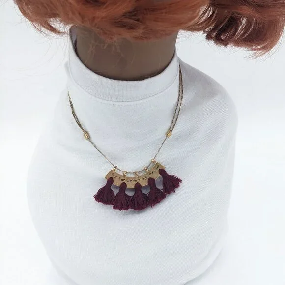 Madewell Brass and Maroon Eyelash Supernova Tassel Necklace - Picture 4 of 4